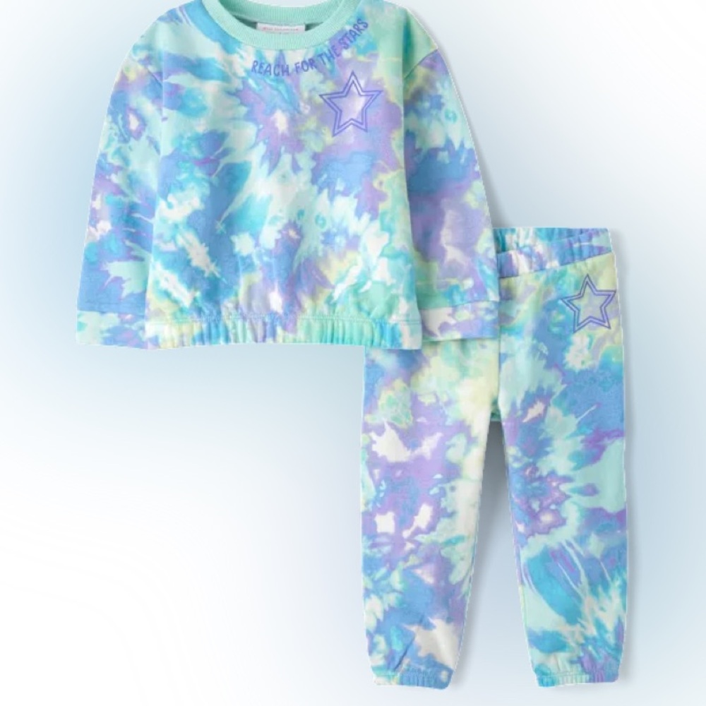 Blue and Purple Tie-Dye Sweatshirt and Pants Set